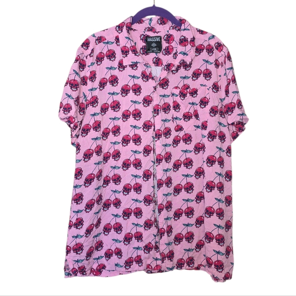 Massive Mens Cherry Skull Button Up